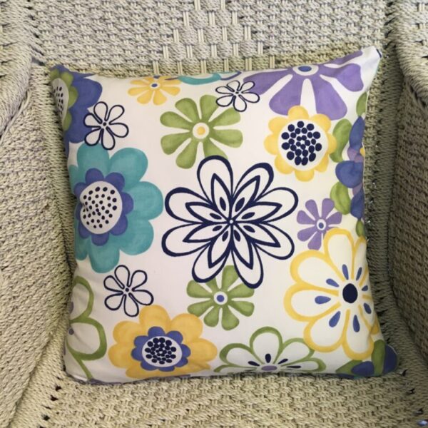 Green, Purple & Yellow Retro Floral & Circle Scatter Cushion Cover