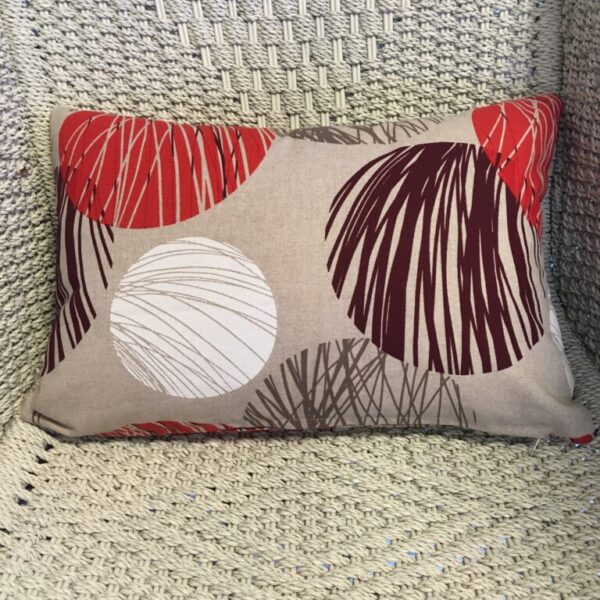 Beige Linen with Red, Burgundy, White & Brown Ball Scatter Cushion Cover (2)