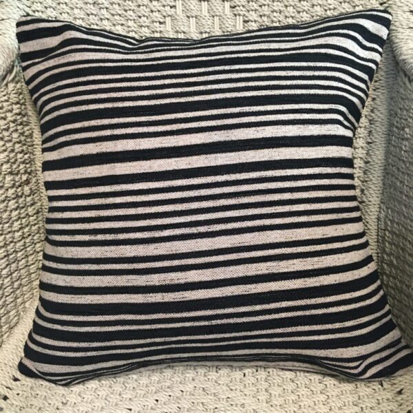 Grey with Black Velour Stripes Cushion Cover