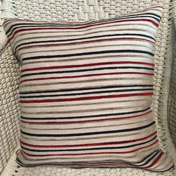 Beige with Red & Black Velvet Stripes Cushion Cover