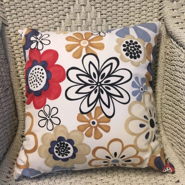 Navy, Red & Mustard Retro Floral & Circle Scatter Cushion Cover