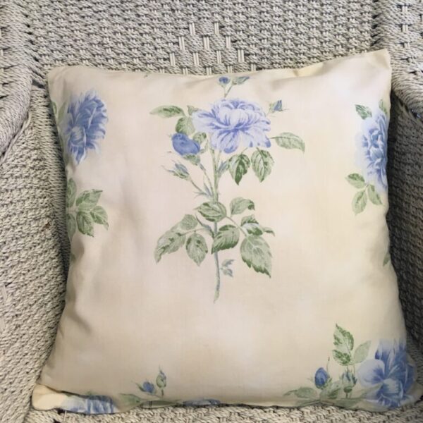 Blue Rose & Green Stripe Scatter Cushion Cover