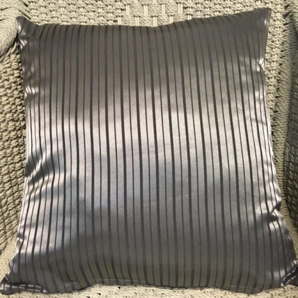 Metallic Silver & Charcoal Narrow Vertical Stripe Scatter Cushion Cover