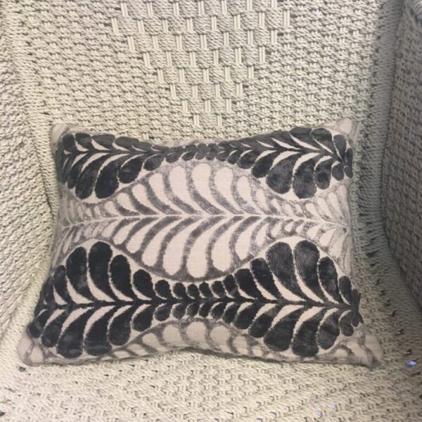 Silver & Charcoal Velour Leaves on Beige Background Scatter Cushion Cover (2)