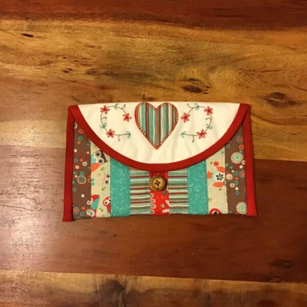 Mini tablet cover - Red, Aqua & brown heart