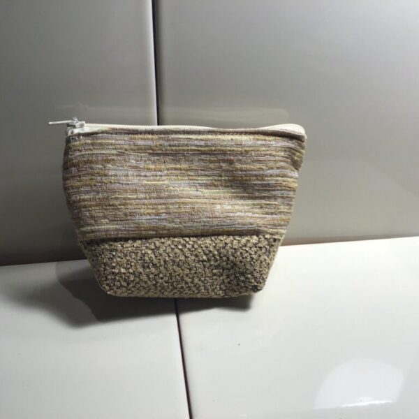 Small Cosmetic Bag - Shiny Gold & Chocolate Velour