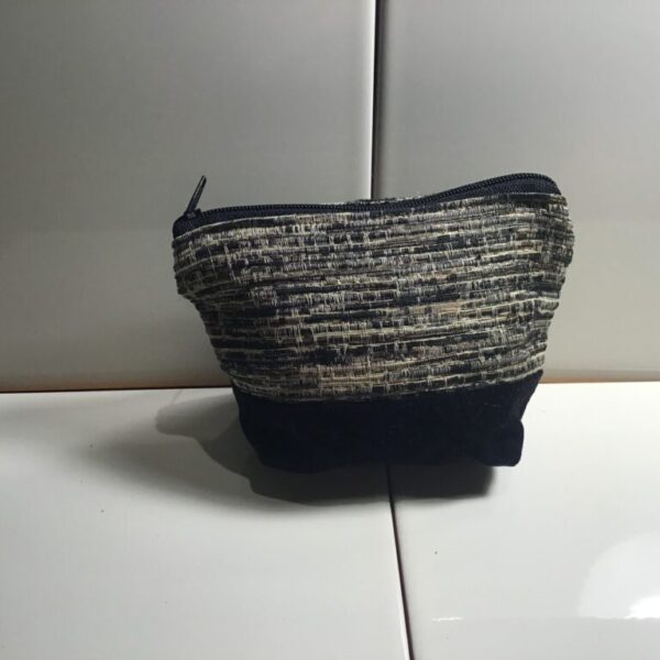 Small Cosmetic Bag - Shiny Black & Gold Velour