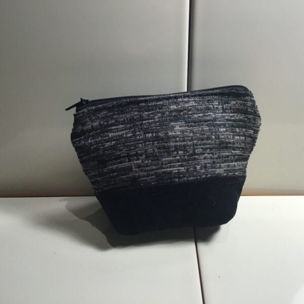 Small Cosmetic Bag - Shiny Black & Brown Velour