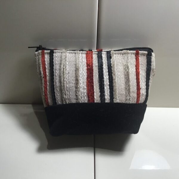 Small Cosmetic Bags - Vertical Beige, Red & Black Velvet Stripes