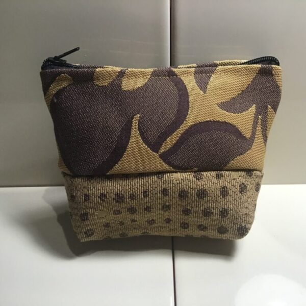 Small Cosmetic Bags - Old Gold & Chocolate Leaves & Dots