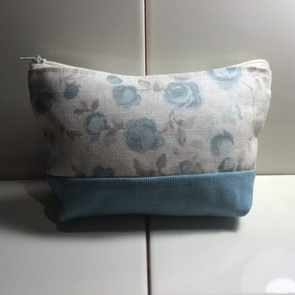 Large Cosmetic Bags - Small Aqua & Taupe Floral