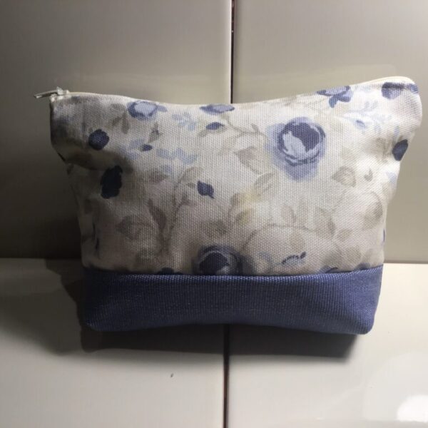 Large Cosmetic Bags - Small Blue & Taupe Floral