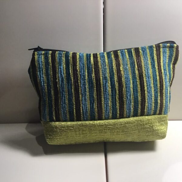 Large Cosmetic Bags - Lime & Chocolate & Teal Velvet Stripe