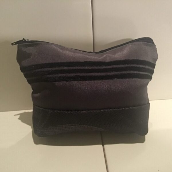 Medium Cosmetic Bags - Dark Silver with Black Stripes