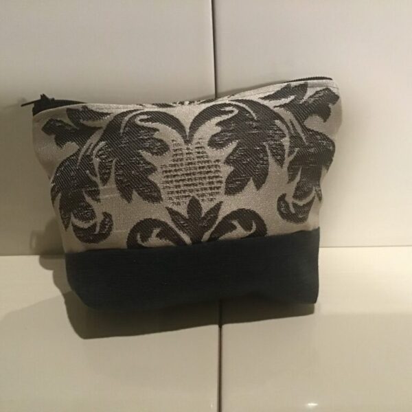 Medium Cosmetic Bags - Silver & Charcoal Scroll (1)