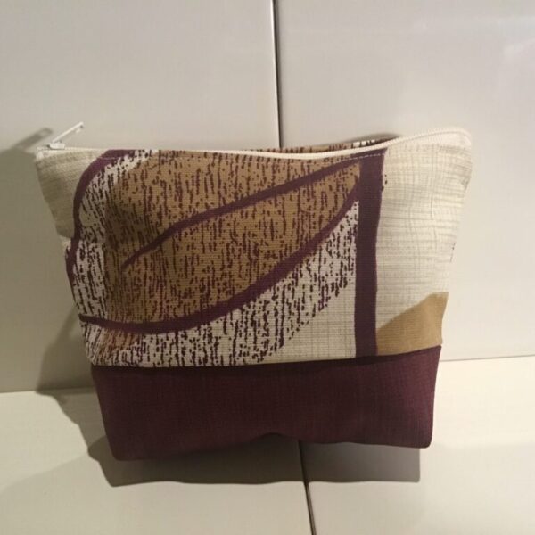Medium Cosmetic Bags - Burgundy & Tan Leaf (1)