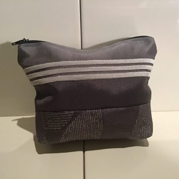 Medium Cosmetic Bags - Silver with White Stripe